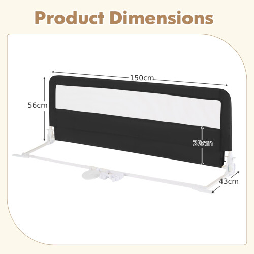Costway Toddlers Bed Rail Guard 150CM Foldable Baby Bed Rail-Black 1