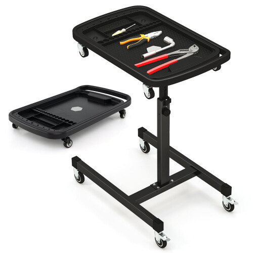 Costway 2-in-1 Rolling Tool Tray Height Adjustable Work Table w/Tray-Black