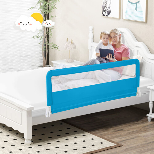 Costway Toddlers Bed Rail Guard 150CM Foldable Baby Bed Rail-Blue 2