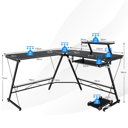 Costway L-Shaped Computer Desk Home Office Corner Workstation w/ Movable Host Stand 1