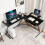 Costway L-Shaped Computer Desk Home Office Corner Workstation w/ Movable Host Stand 8