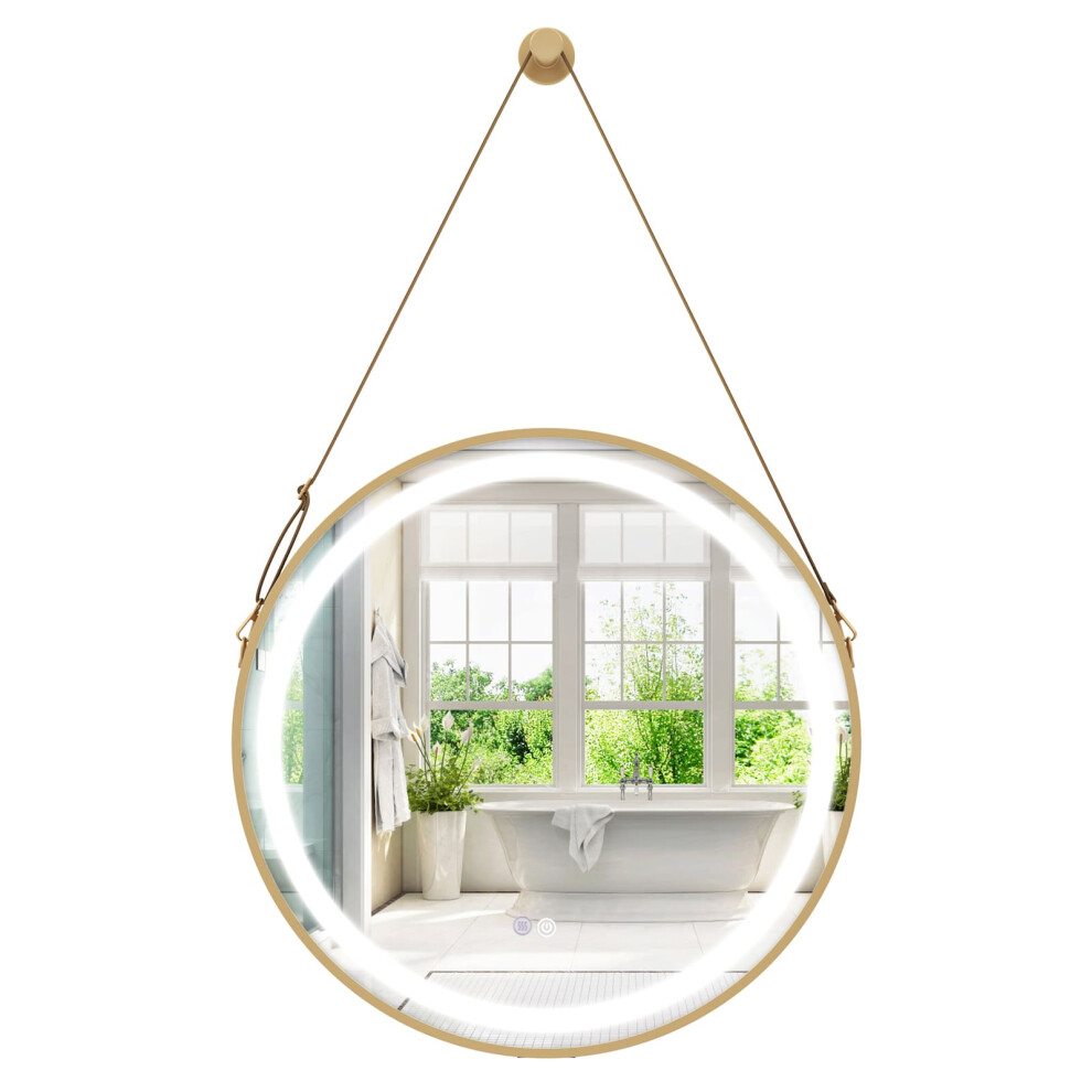 Hanging Wall Bathroom Mirror 60 x 60 CM Circle Wall Mirror w/Light-image-OPC-PG8C9FB-NEW