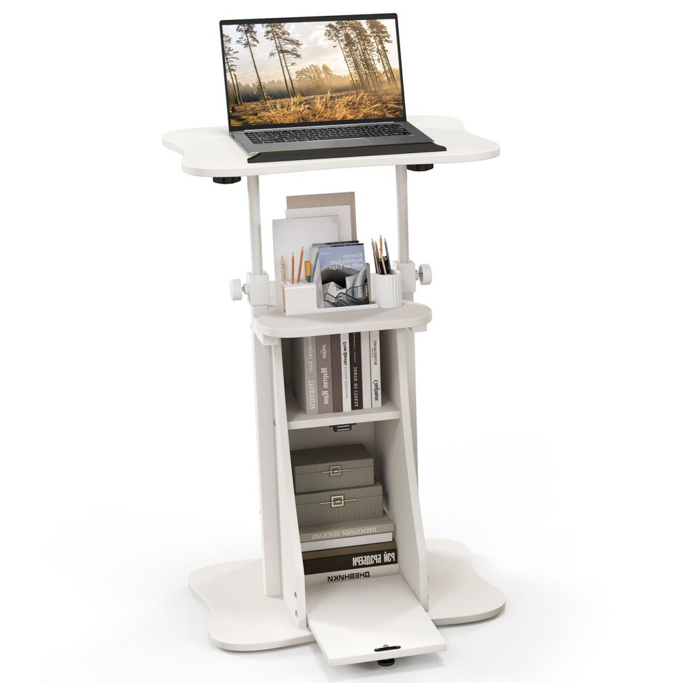 Mobile Laptop Table Adjustable Sit Stand Computer Desk Presentation Cart