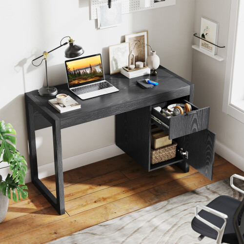 Casart Modern Computer Desk Wooden Laptop Table Workstation W/ Storage-Black 2
