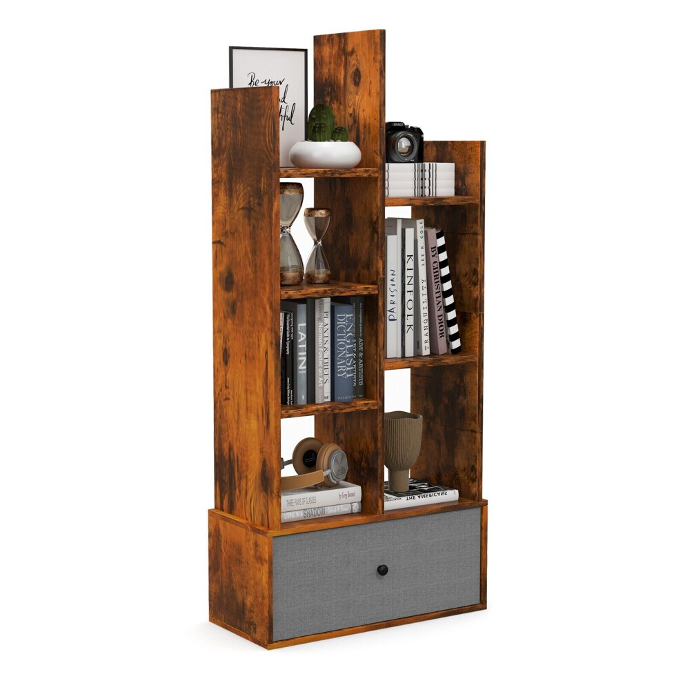 Casart 7 Tier Bookshelf Open Storage Wood Bookcase Organizer Display Shelf W/ Drawer