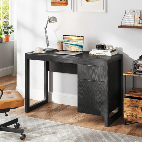 Casart Modern Computer Desk Wooden Laptop Table Workstation W/ Storage-Black 1