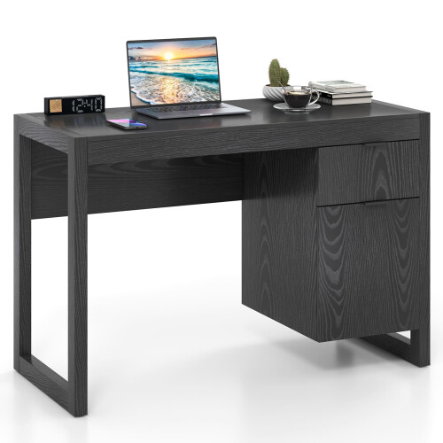 Casart Modern Computer Desk Wooden Laptop Table Workstation W/ Storage-Black