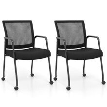 2Pcs Office Guest Chairs on Wheels - Ergonomic Mesh Back, Padded Seats, 160kg Capacity, Rust-Resistant Frame, 360 Swivel, Meeting Room Ready, Black