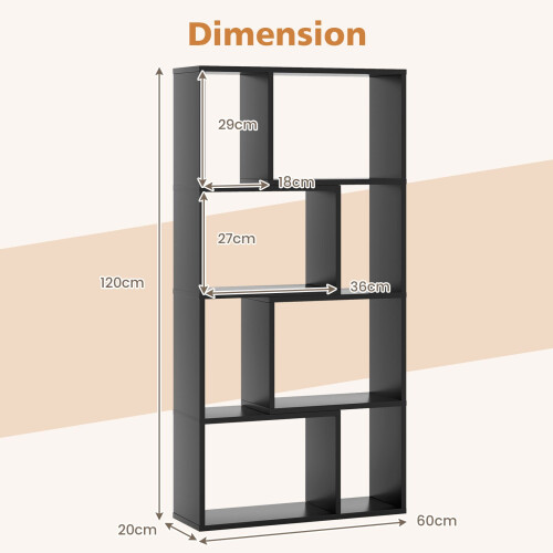 Casart 5-Tier Geometric Bookshelf 120 CM High Bookcase Storage Organizer Black 1