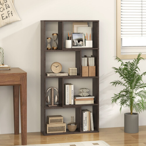 Casart 5-Tier Geometric Bookshelf 120 CM High Bookcase Storage Organizer Grey 2