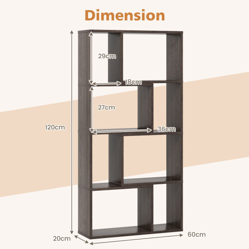 Casart 5-Tier Geometric Bookshelf 120 CM High Bookcase Storage Organizer Grey 1