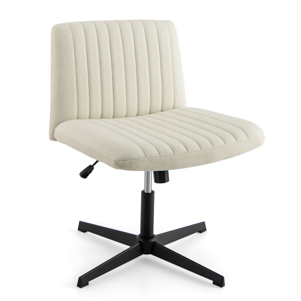 Criss Cross Legged Chair Home Office Chair w/ Wide Padded Seat-Beige