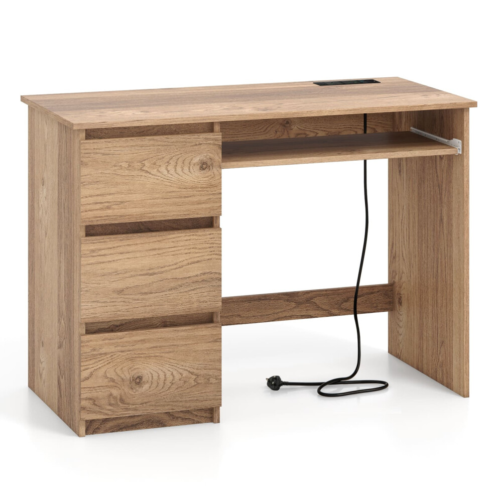 Casart Computer Desk Modern Office Desk W/Power Outlet & Keyboard Tray-Natural