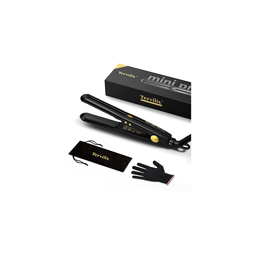 Terviiix Mini Hair Straightener for Short Hair, Tourmaline Ceramic Compact Small Straighteners, Travel Mini Straighteners with Pouch, Auto Shut Off,