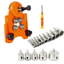 17Pcs Diamond Hole Saw Set, Diamond Hole Saw Kit Including 15Pcs Diamond Drill Bits 6-50mm,Adjustable Hole Saw Guide Jig Fixture for Glass, Porcelain,
