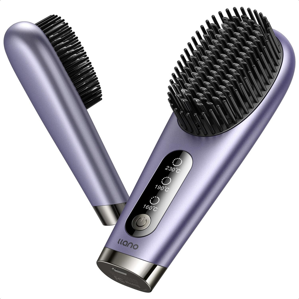 [2024 Upgraded] llano Cordless Hair Straightener Brush,Portable Mini Straightening Brush for Travel,Negative Ion Hot Comb Hair Straightener for Women,