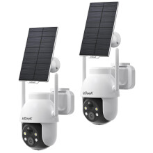 ieGeek 2K Solar Security Camera Outdoor Wireless(2pcs), 360? Pan Battery Camera with Solar Panel, Wifi CCTV Camera Systems, Color Night Vision, PIR