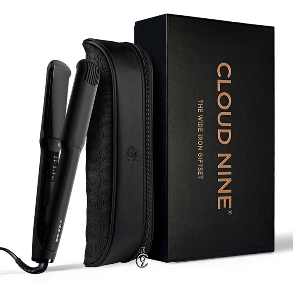 CLOUD NINE The Wide Iron Hair Straightener Gift Set | Ceramic Floating Plates Cushion Spring Flex Technology | Variable Temperature Control 100?C -