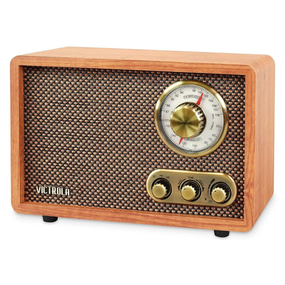 Victrola Retro Wood Bluetooth Radio With Built-In Speakers, Elegant & Vintage Design, Rotary Am/Fm Tuning Dial, Wireless Streaming, Walnut