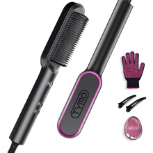 TYMO Hair Straightener Brush UK, Flat Iron and Hair Brush 2-in-1, Anti-Scald, Fast Heating, 5 Temp Settings (130?-210?), Professional Salon at Home,