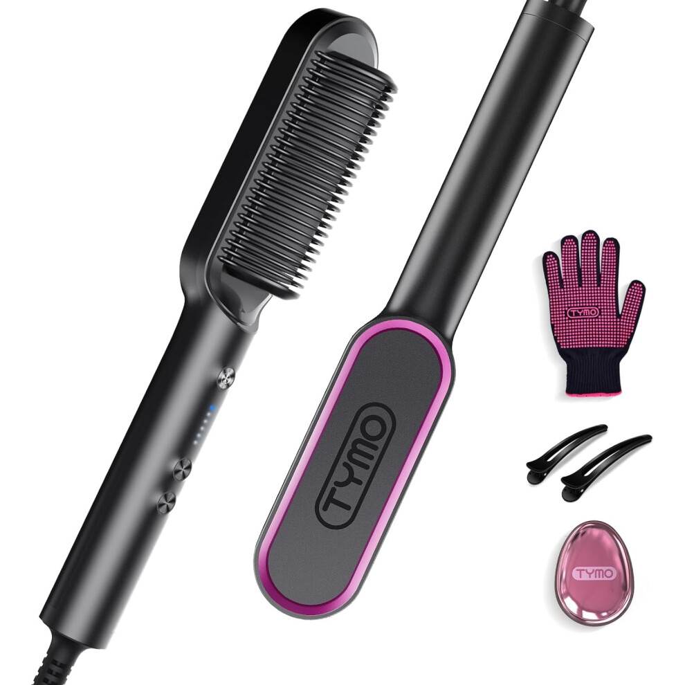 TYMO Hair Straightener Brush UK, Flat Iron and Hair Brush 2-in-1, Anti-Scald, Fast Heating, 5 Temp Settings (130?-210?), Professional Salon at Home,