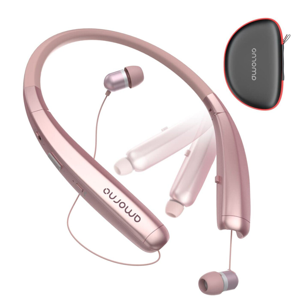 Amorno Foldable Bluetooth Headphones, Wireless Neckband Sports Headset With Retractable Earbuds, Sweatproof Noise Cancelling Stereo Earphones With Mic 778739702655