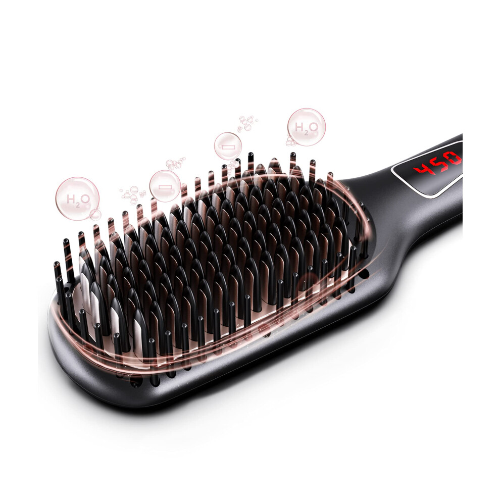 Megawise Pro 2023 Ionic Hair Straightener Brush W. Ceramic Coated Teeth For Home Salon Flat Iron Hot Brush | Mch Fast 20S Heating Tech W. Anti-Scald &
