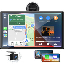 LAMTTO 9-Inch Wireless Car Stereo with Apple CarPlay & Android Auto, 1080P Backup Camera, Portable Touchscreen GPS Navigation