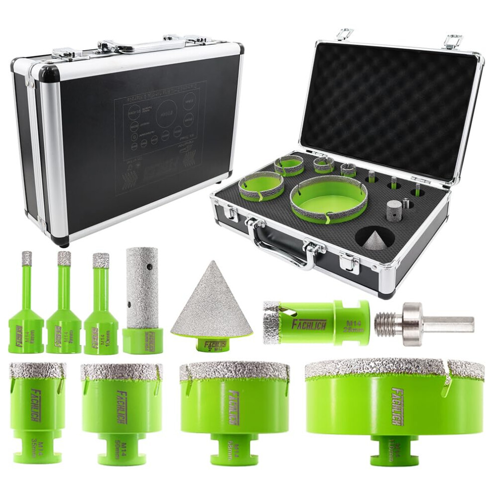 FACHLICH Diamond Core Drill Bits Set - Tile Hole Saw Kit 6/8/10/25/35/50/68/110MM with 50MM Diamond Beveling Chamfer Bits for Porcelain Ceramic Tile
