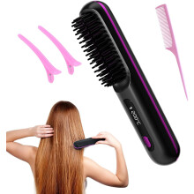 Cordless Hair Straightener Brush, Portable Hair Straightener Comb Rapid Heating, Type-C Rechargeable Travel Hair Straightener with 3 Temp Settings &