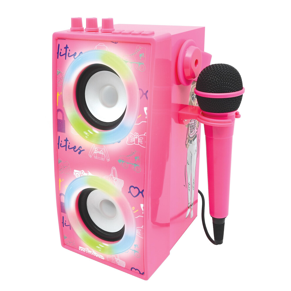 Lexibook Barbie, Portable Bluetooth Ed Speaker With Microphone, Karaoke, Effects, Wireless, Usb, Sd Card, Rechargeable Battery, Light/Pink