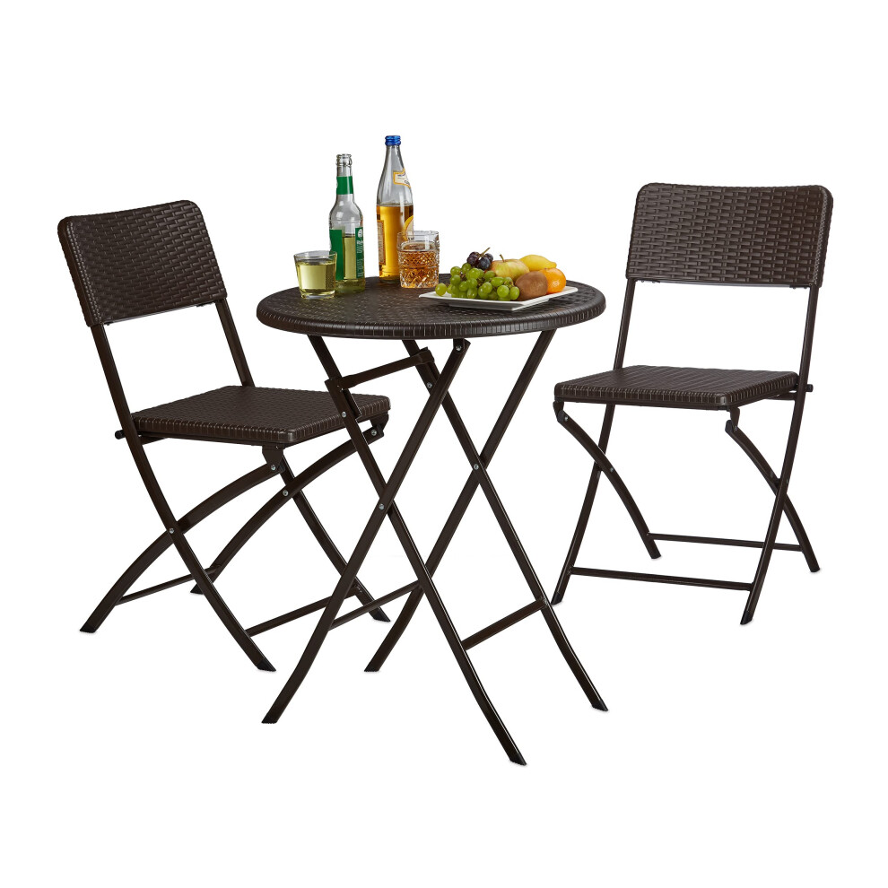Relaxdays BASTIAN Garden Furniture Set, Foldable, 3-Pieces, Rattan-Look, HxWxD: 75.5 x 60 x 60 cm, Brown-image-OPC-PG8CCFG-NEW