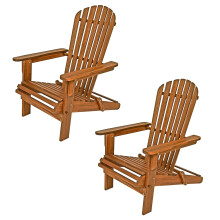 CASARIA? Set of 2 Adirondack Sun Loungers | Acacia Wood | Foldable | Large Armrests | Conservatory | Garden | Patio | Porch | Wooden Outdoor Furniture