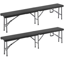 CASARIA? 2x 183cm Folding Beer Benches | For Up To 8 People | Polyrattan Look Plastic Foldable Camping Bench Set | Carry Handle Outdoor Garden Dining