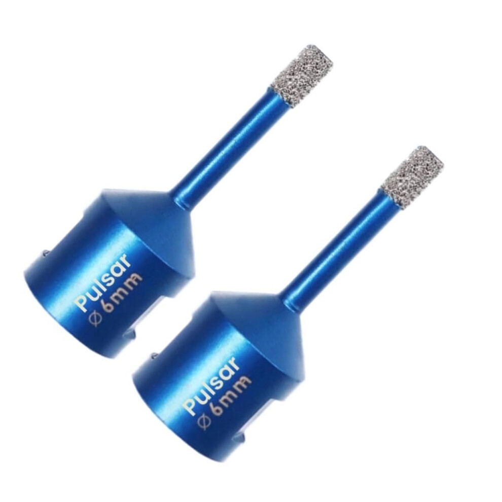 2 pack Pulsar High Performance 6mm (M14) Angle Grinder Diamond Tile Dry Drill Bit for Porcelain Ceramics and Natural Stone