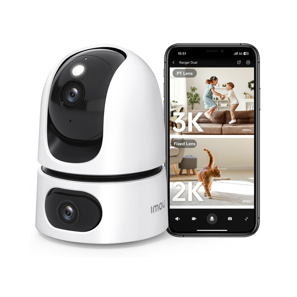 Imou 2-In-1 3K Indoor Security Camera Dual-Lens, House Security Camera 360?Full Coverage, Pet Baby Camera Wi-Fi With App, Color Night Vision, 6976391030640