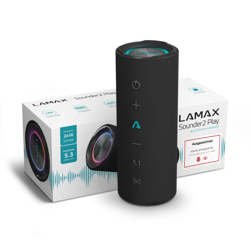 Lamax Sounder2 Play Bluetooth Speaker, 24 Hours Of Listening, Excellent Power 24 W, Visual Effects, Bluetooth 5.3, Ip67 Waterproof, Microphone For 8594175359015