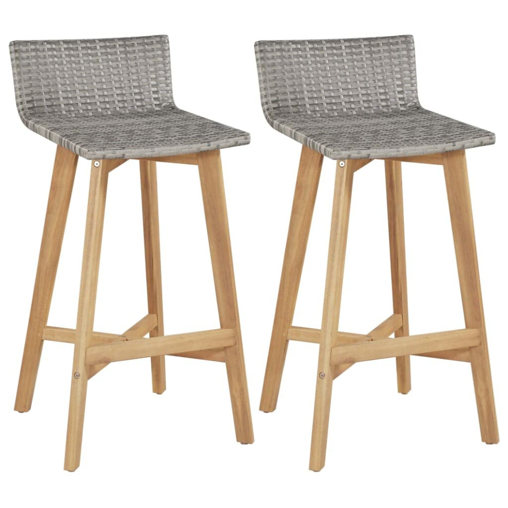 vidaXL Solid Acacia Wood Outdoor Bar Chairs, Set of 2 with PE Rattan Seat-Backrest and Footrest, Farmhouse Style Garden, Terrace, Patio Furniture