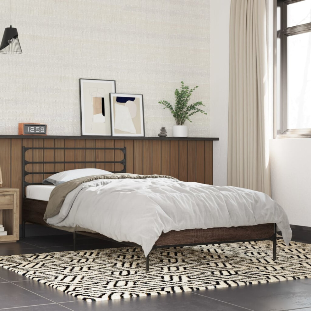Vidaxl Bed Frame Brown Oak 90X200 Cm Engineered Wood And Metal
