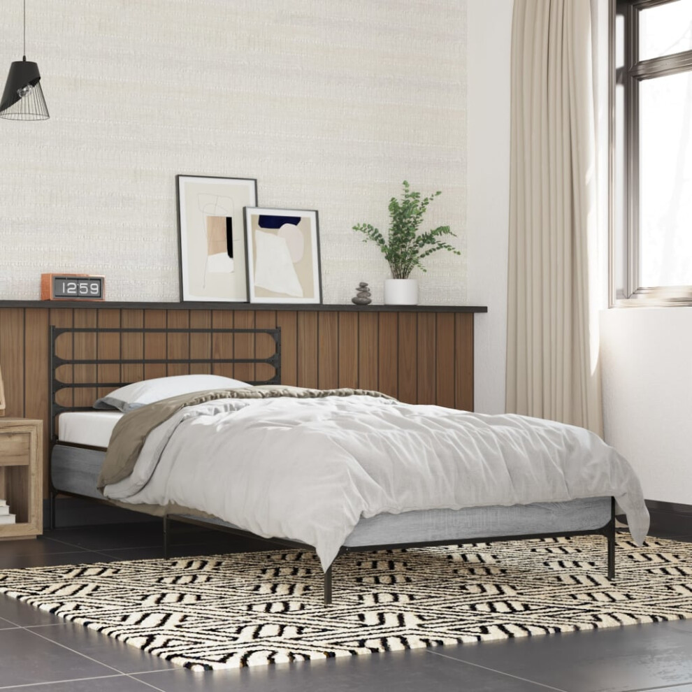 Vidaxl Bed Frame Grey Sonoma 90X200 Cm Engineered Wood And Metal