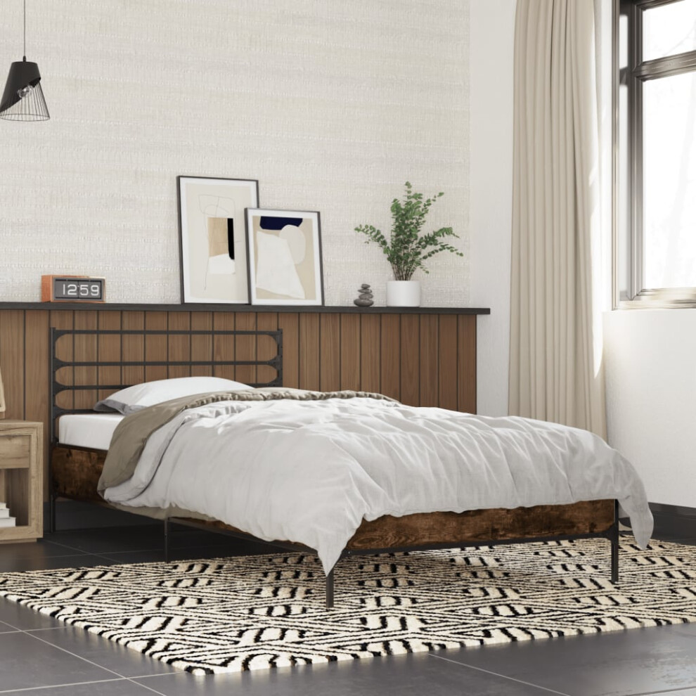 vidaXL Bed Frame Smoked Oak 90x200 cm Engineered Wood and Metal