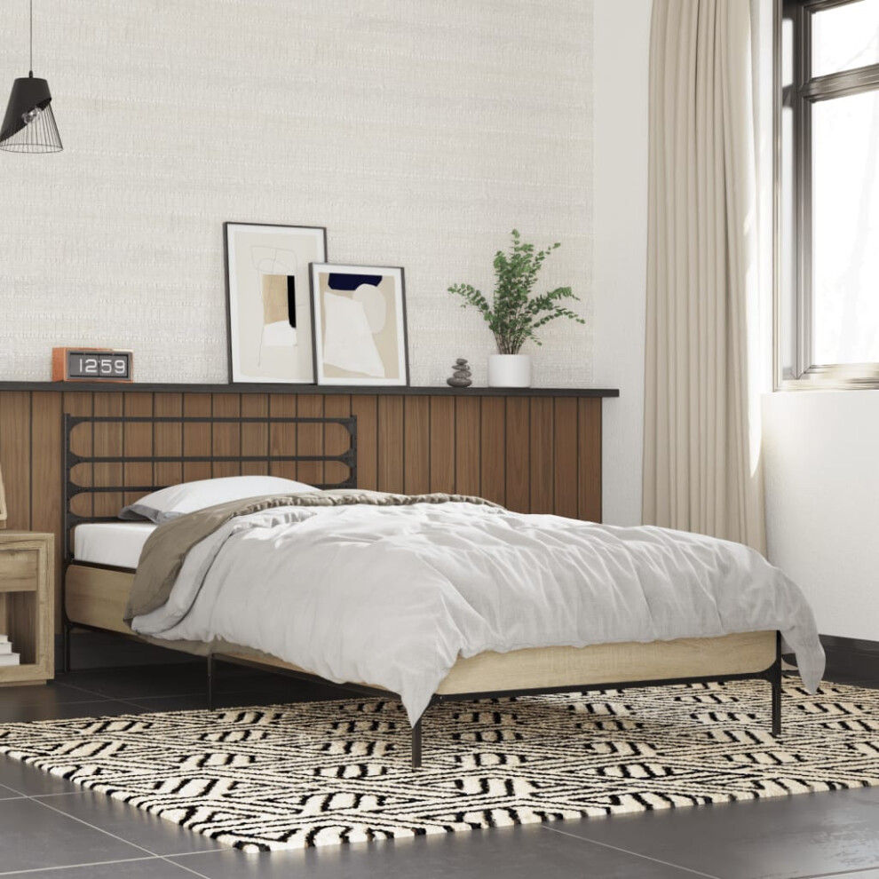 Vidaxl Bed Frame Sonoma Oak 90X200 Cm Engineered Wood And Metal