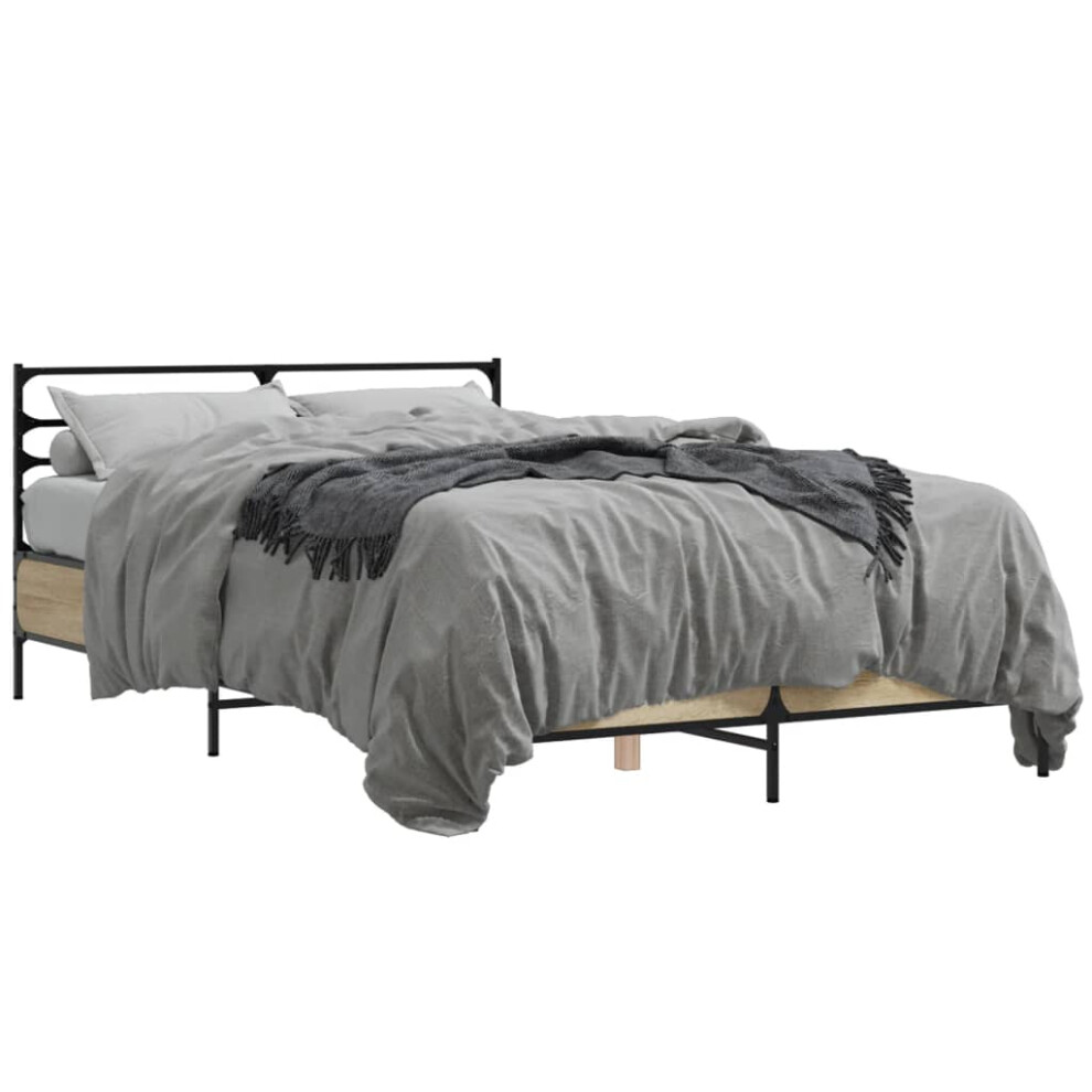 Vidaxl Bed Frame Sonoma Oak 140X190 Cm Engineered Wood And Metal