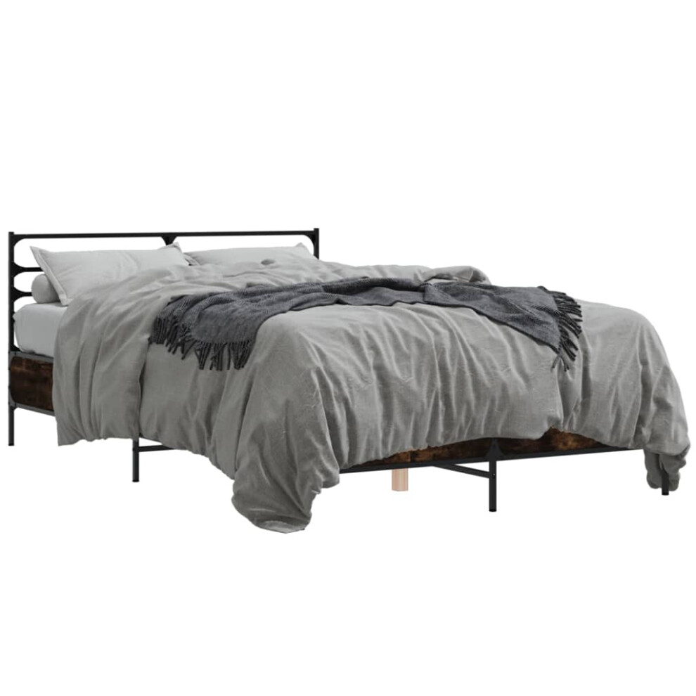 Vidaxl Bed Frame Smoked Oak 140X200 Cm Engineered Wood And Metal