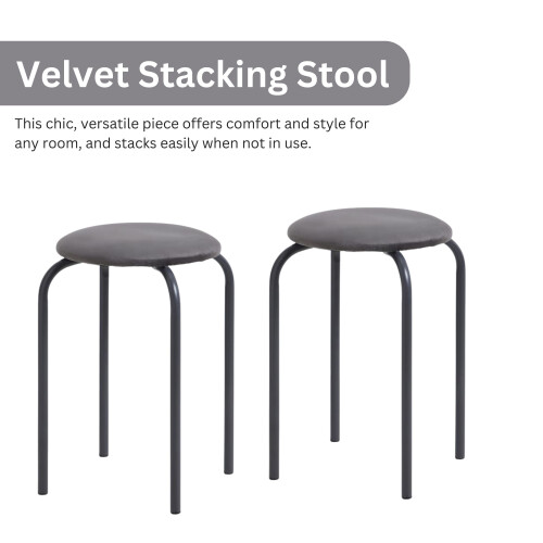 (Grey) Round Metal Stacking Stools, Bar Chairs for Home Office