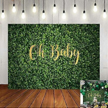 (As show, One size) Oh Baby Green Leaves Backdrop Boy Girl Baby Shower Photography Background Newborn Announce Pregnancy Birthday Party Decorations Supplies Banner Photo