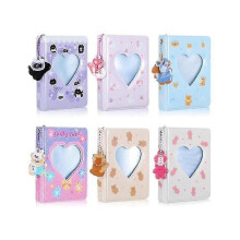 (As show, One size) 6 Pcs 3 Inch Photocard Binder Mini Photo Album Love Heart Photo Card Holder 40 Pockets With Bear Pendant