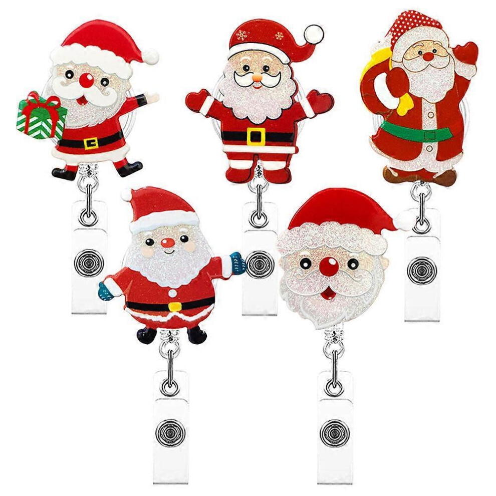 Kricely (As Show, One Size) 5Pcs Retractable Badge Reel Id Card Holder Nurse Swivel Clip Christmas Santa Clause Badge Reel Card Holder