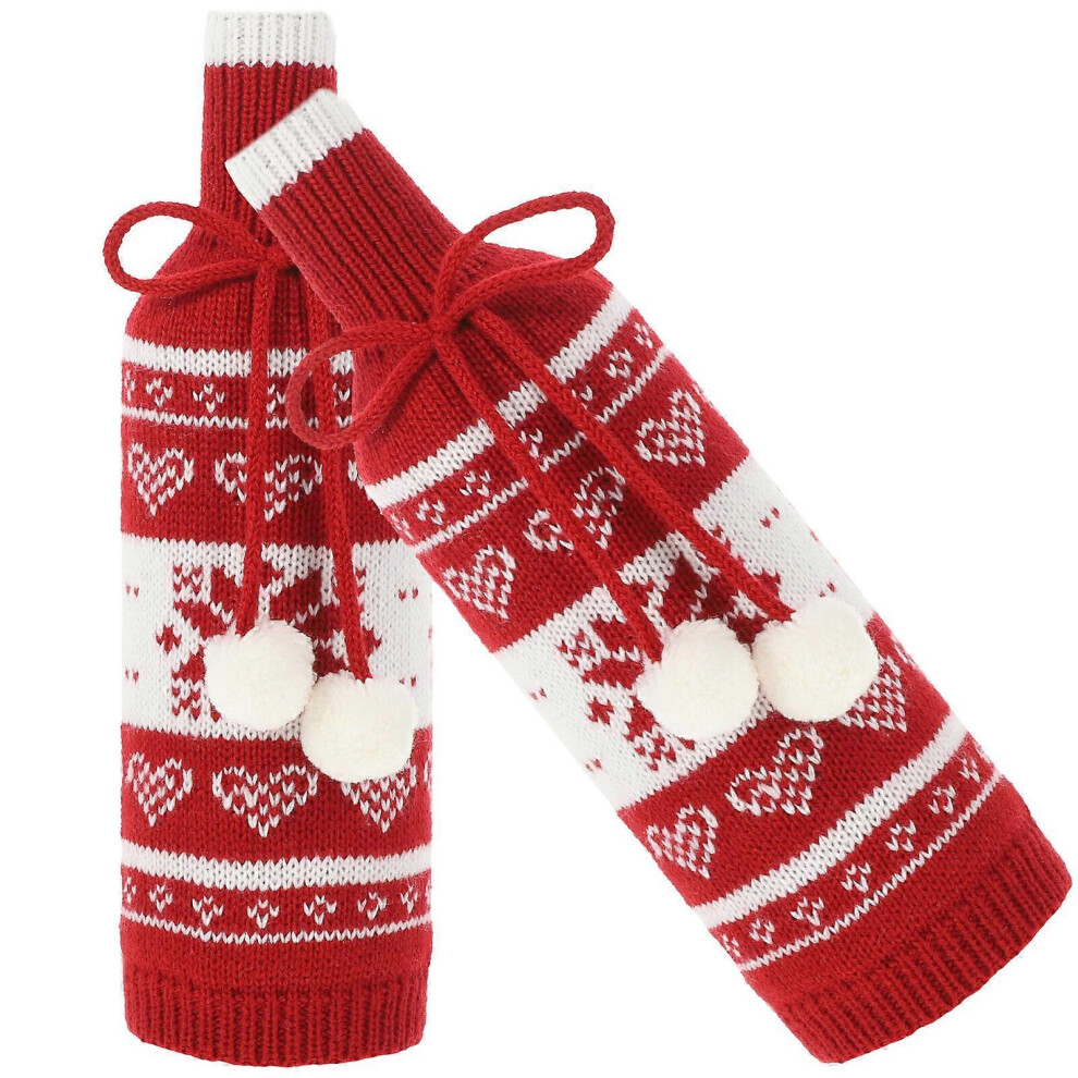 Kricely (As Show, One Size) 2Pcs Christmas Bottle Covers Decorative Snowflake Elk Bottle Sleeve Xmas Party Favors