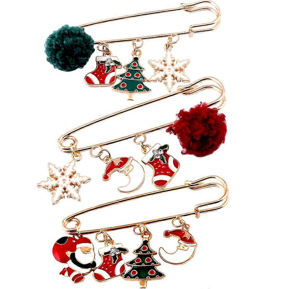 Kricely (As Show, One Size) 3Pcs Christmas Brooch Shawl Safety Pin Brooch Pin Lapel Pin Clothing Accessory